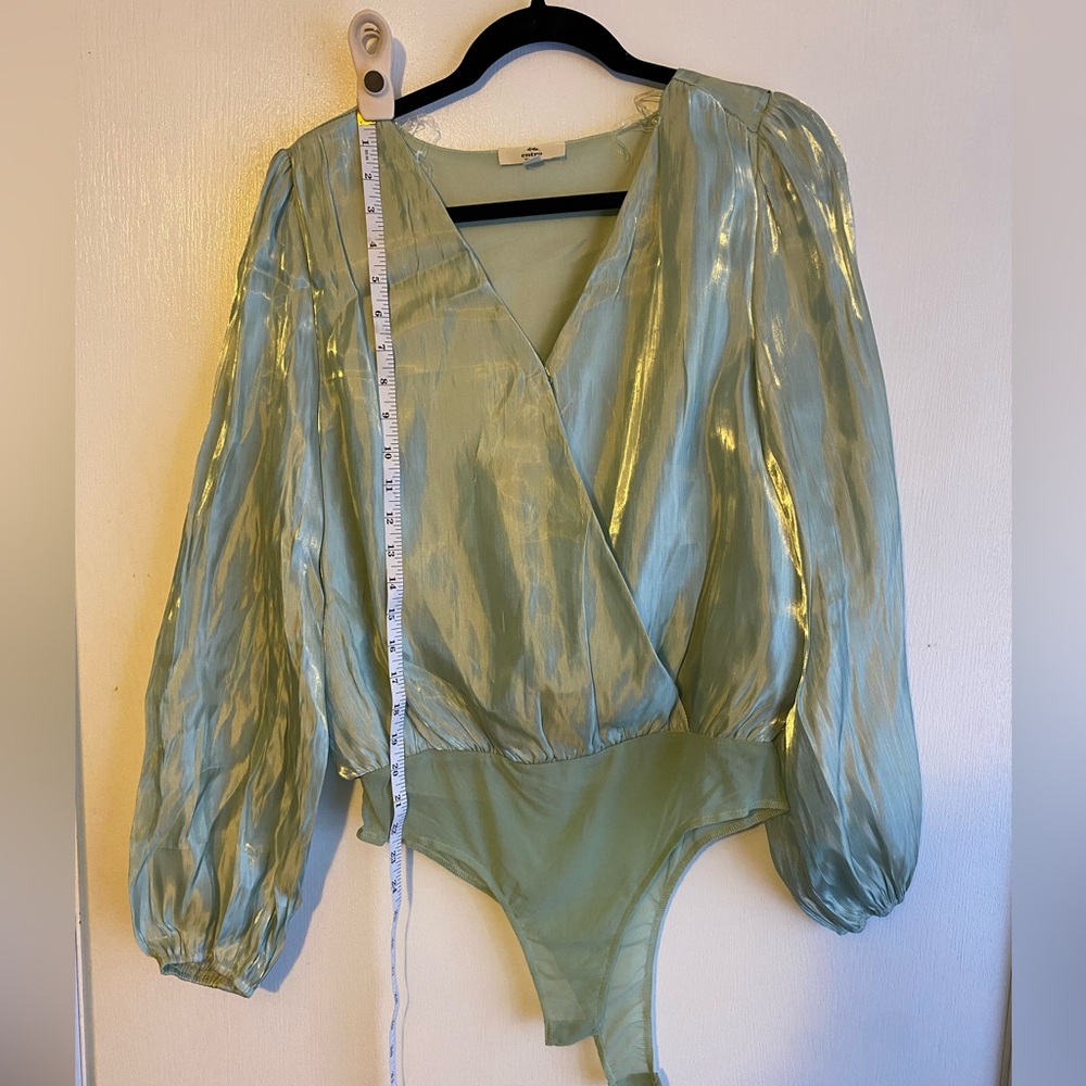 Green shimmery satin bodysuit